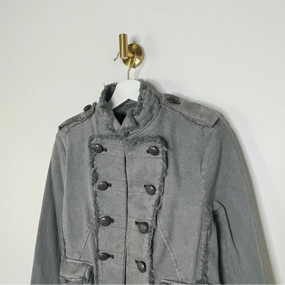 Jacket | Free People Military Denim Blazer in Deep Grey Pewter | Captains Jean - Picture 3 of 16